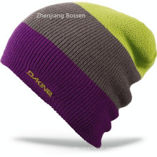 Personalizado 100% acrílico inverno malha Couro Beanie esqui Jacquard Flap Beanie